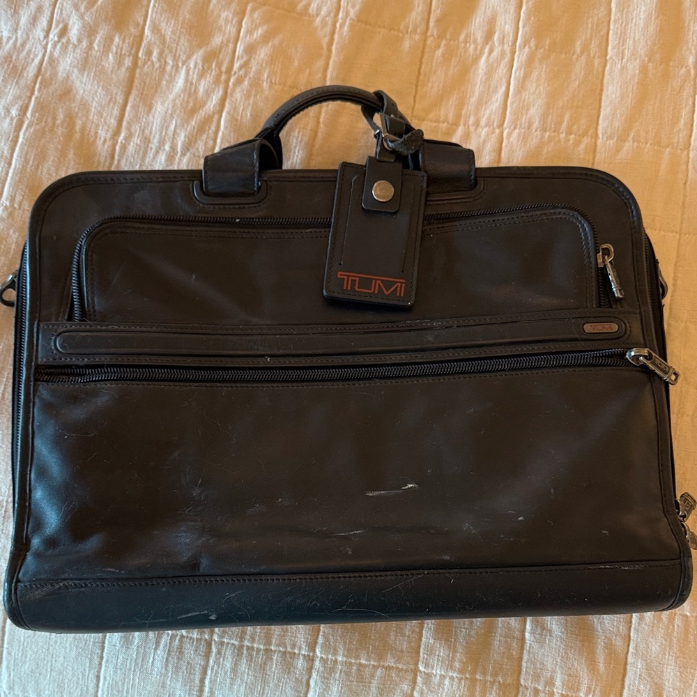 TUMI Black Men's Briefcase with Leather Finish